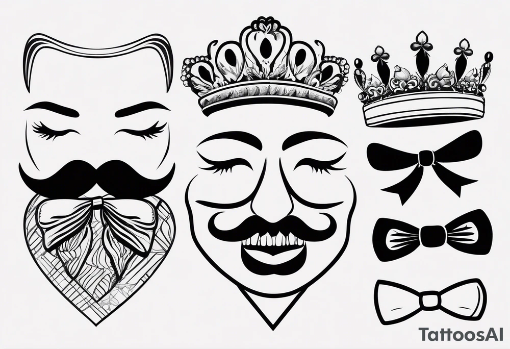 four outlines of teeth with attributes of a family: one with mustache, one with lady eyelashes, one smaller with a bow on its head and one smaller in short pants tattoo idea