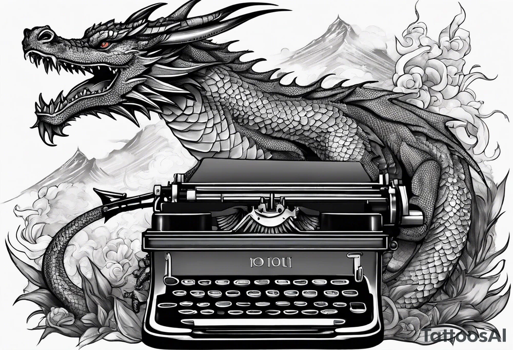 dragon coming out of a typewriter tattoo idea