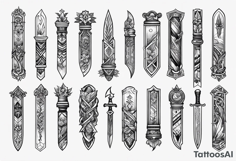 Variety of knifes traditional style flash sheet tattoo idea