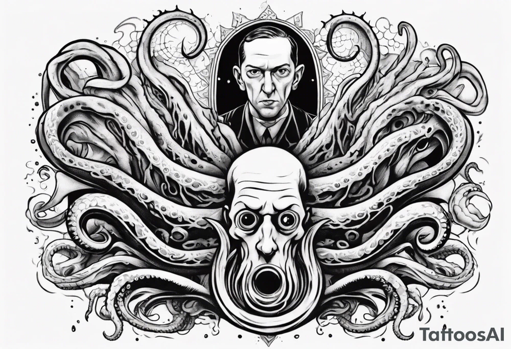 lovecraft long tattoo to put on the forearm, with eye and tentacle tattoo idea
