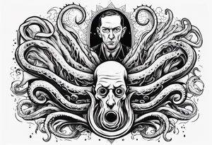 lovecraft long tattoo to put on the forearm, with eye and tentacle tattoo idea