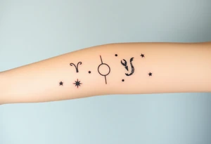 constellation tattoo with libra, cancer, Taurus, 2 scorpio and capricorn stars only tattoo idea