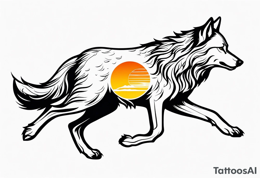 strength, small, running young wolf, elegant, armenian, sun, lenghty tattoo idea