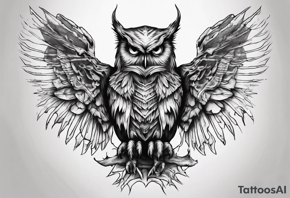 Demonic Owl looking to the rights tattoo idea