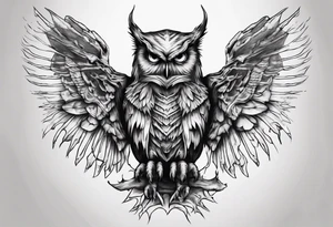 Demonic Owl looking to the rights tattoo idea