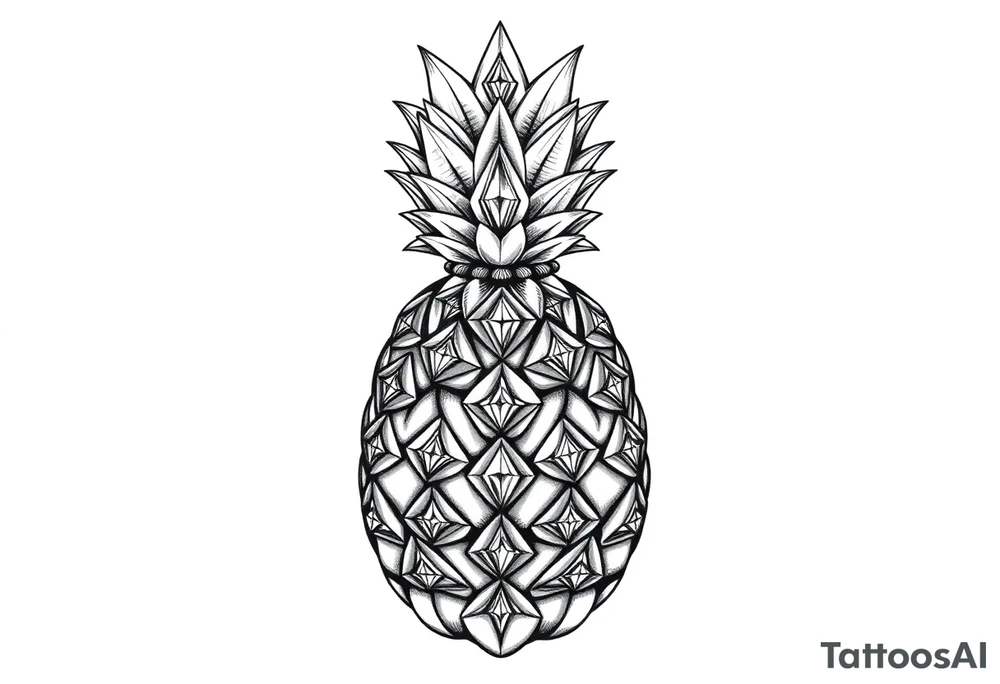 pineapple with diamonds and magestic, crown, vagina, anus, pubic tattoo idea