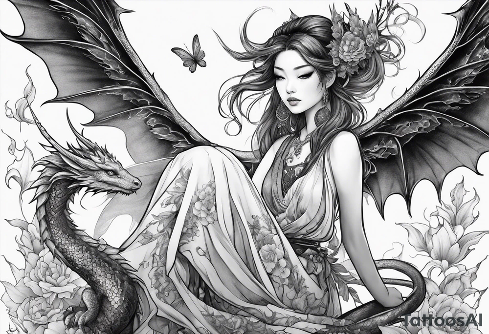 fairy nymph with a dragon friend tattoo idea
