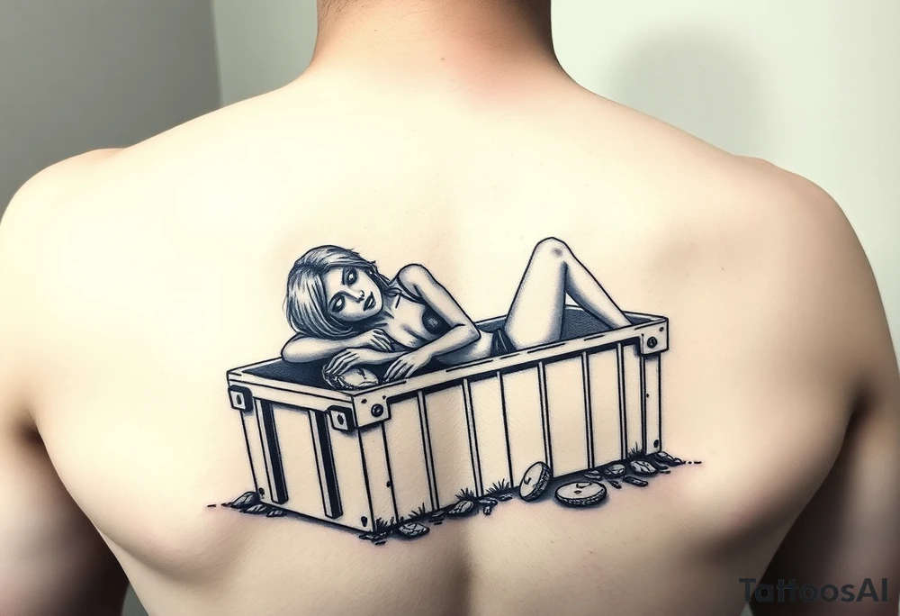 Dead woman in a dumpster slumped over all dead and what not tattoo idea