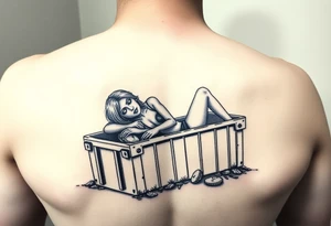 Dead woman in a dumpster slumped over all dead and what not tattoo idea