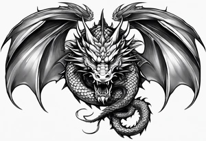 Dragon is wrapped around a sword, back tattto design tattoo idea