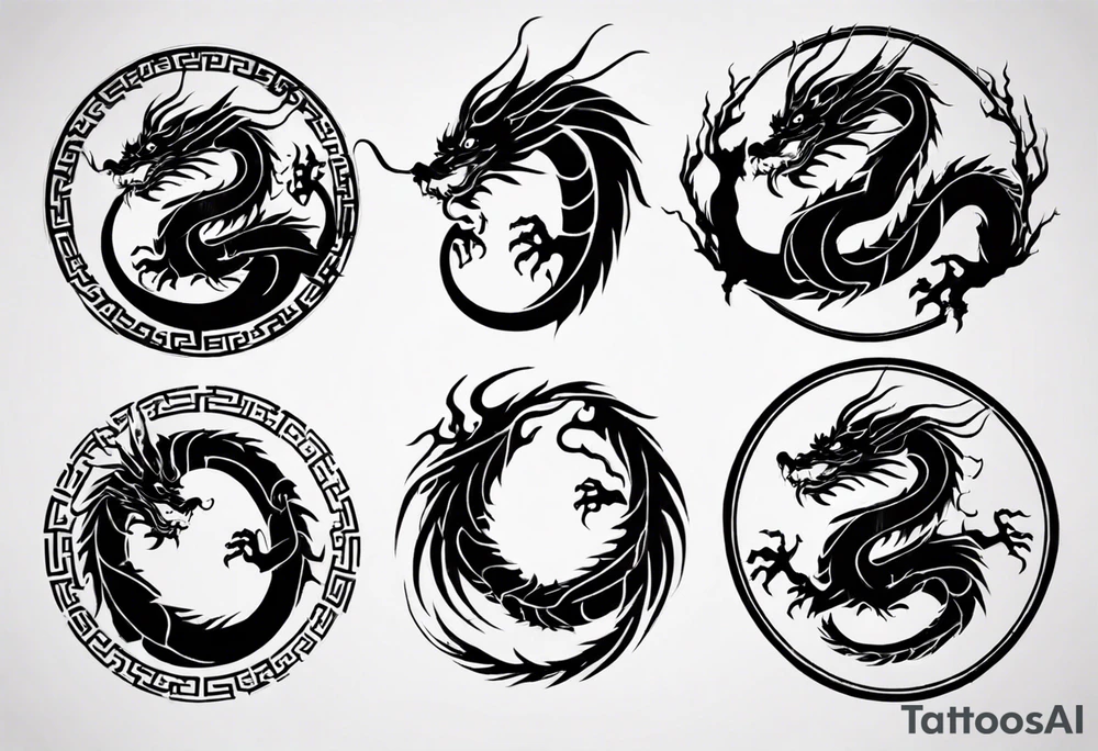 Chinese dragon in a circular shape with "02.03" written on its skin tattoo idea
