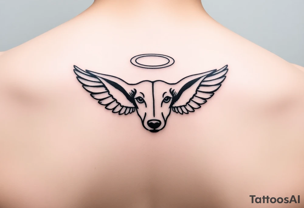 Dachshund ears with wings and halo tattoo idea