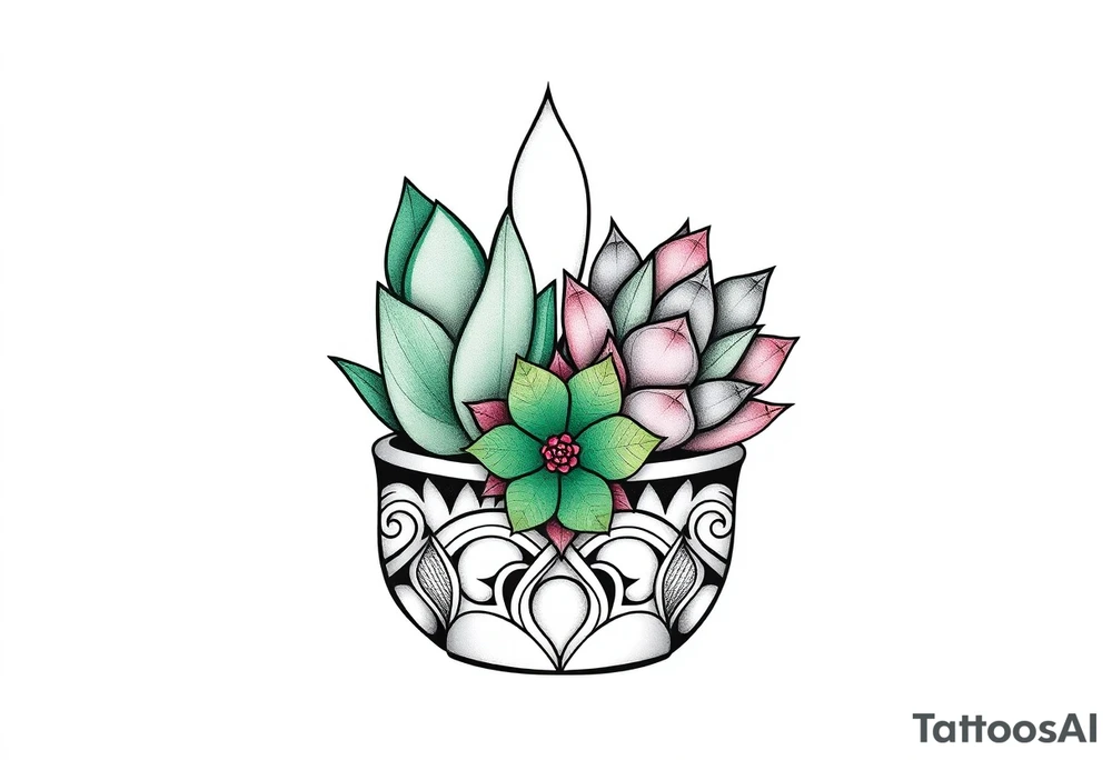 cute cacti and succulent in a pot tattoo idea