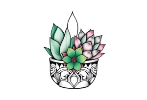 cute cacti and succulent in a pot tattoo idea