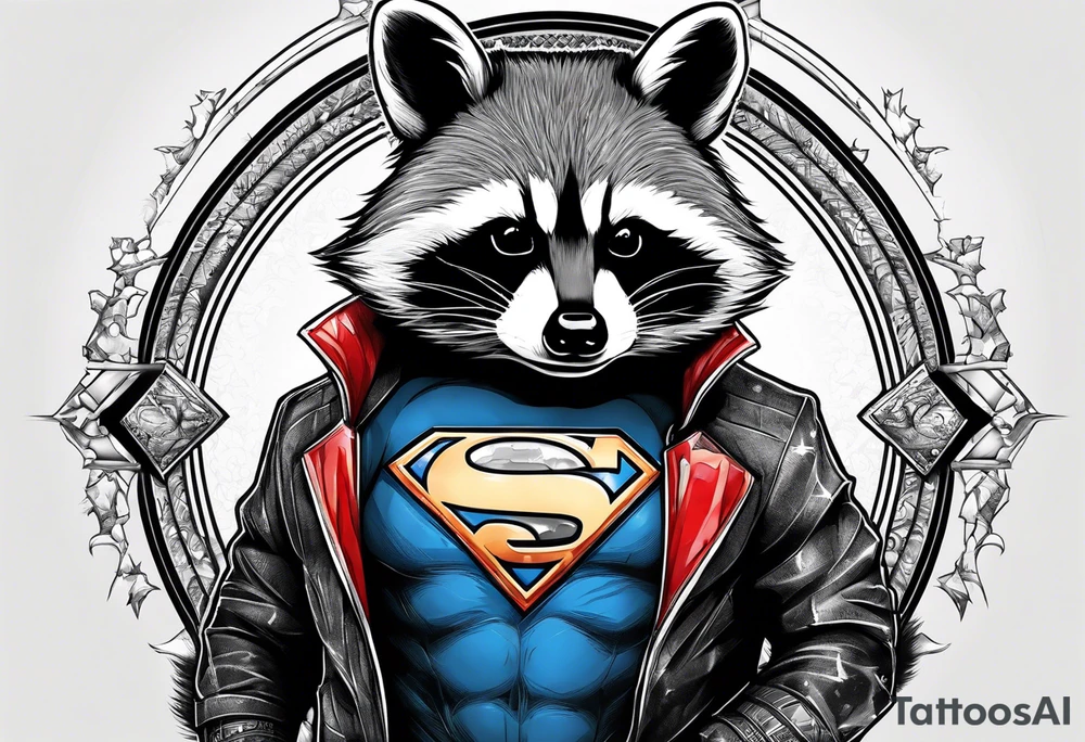 raccoon wearing a Superman t-shirt tattoo idea