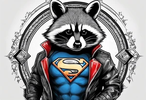 raccoon wearing a Superman t-shirt tattoo idea