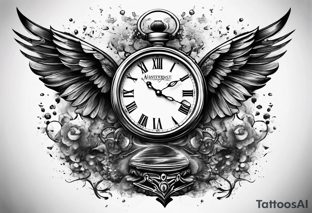 making time count. Broken wristwatch sand flying around hourglass tattoo idea