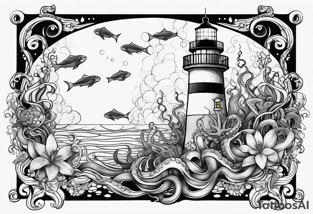 Under the sea, octopus, light house tattoo idea
