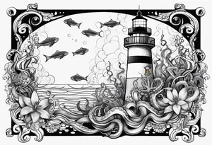 Under the sea, octopus, light house tattoo idea