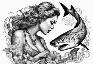 Mermaid feeding a tiger shark tattoo idea