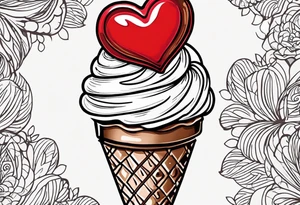 sketch chocolate chip ice cream cone with one red heart tattoo idea