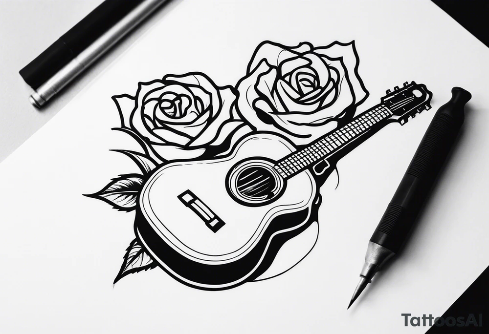 a rose, a wrench, and an acoustic guitar tattoo idea