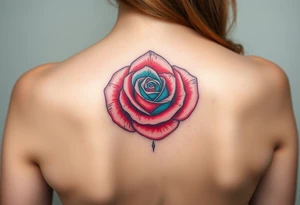 a rose with 3 colors, ruby red as the base, aquamarine as the next layer and pink as the middle tattoo idea