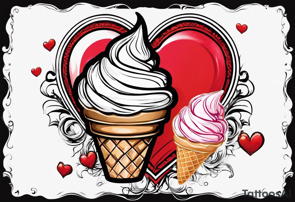 ice cream cone with one red heart tattoo idea