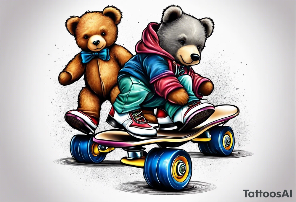 Teddy bears rollerskating tattoo idea