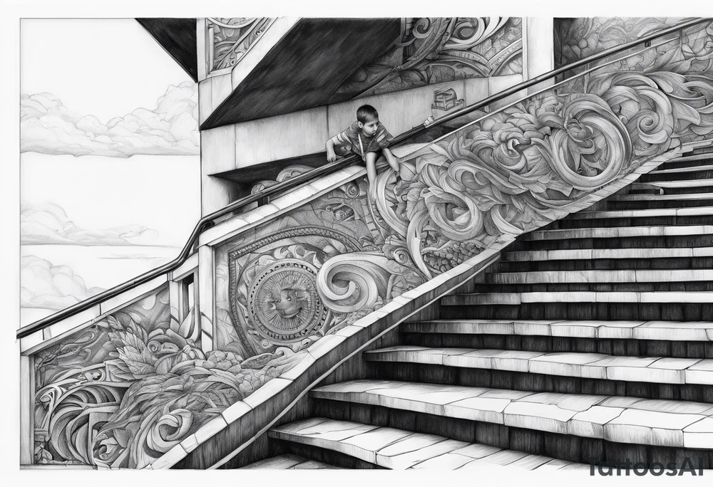 Un niño subiendo por las escaleras de la atlantida tattoo idea