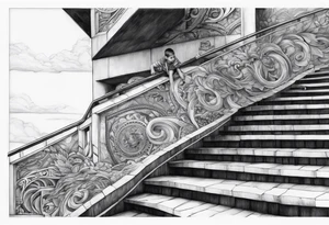Un niño subiendo por las escaleras de la atlantida tattoo idea