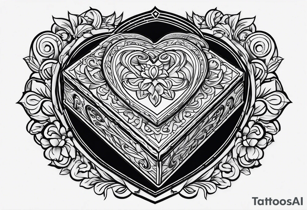 A simple vintage cigar box with a heart on it tattoo idea