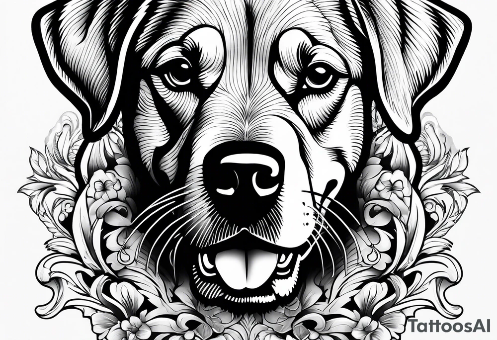 Dog with bone in mouth tattoo idea