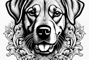 Dog with bone in mouth tattoo idea