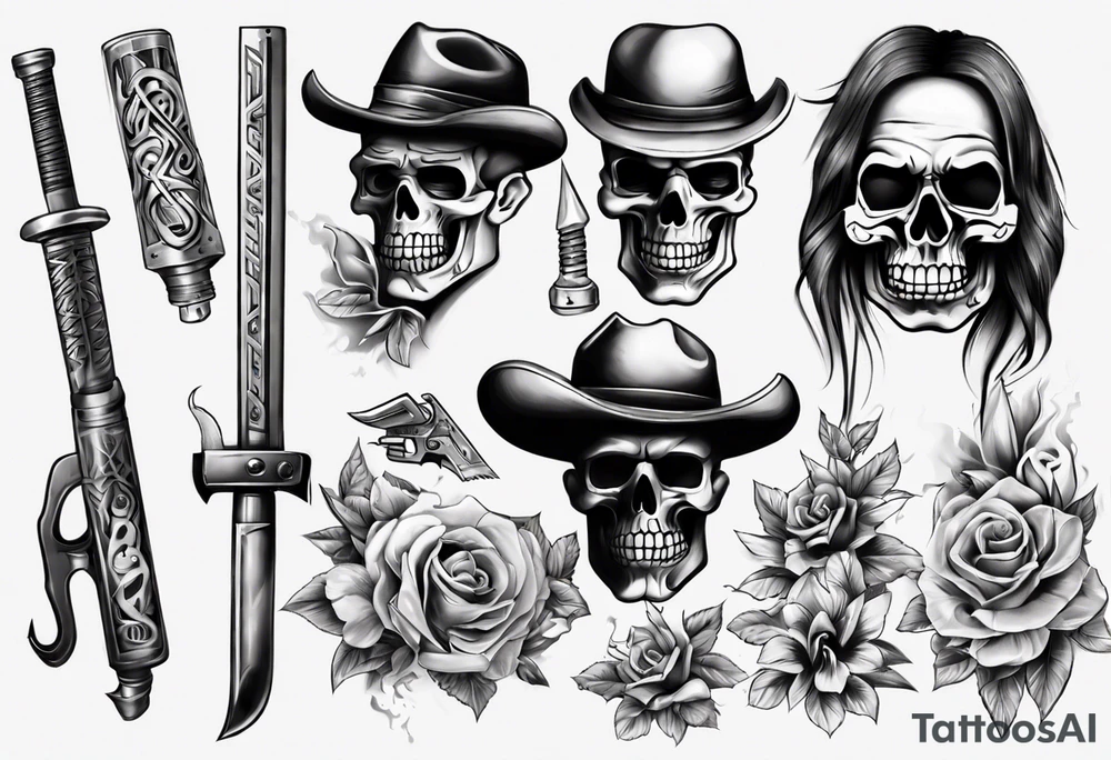 realistic chicano
weapons and gangsters tattoo idea