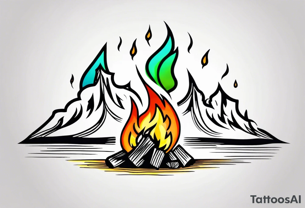 Bonfire flames turning into northern lights tattoo idea