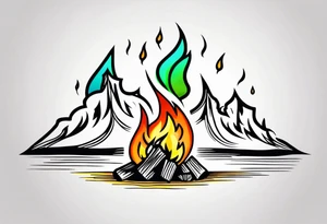 Bonfire flames turning into northern lights tattoo idea