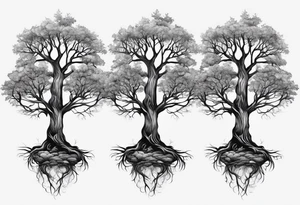 3 Forest trees growing out of the same root tattoo idea