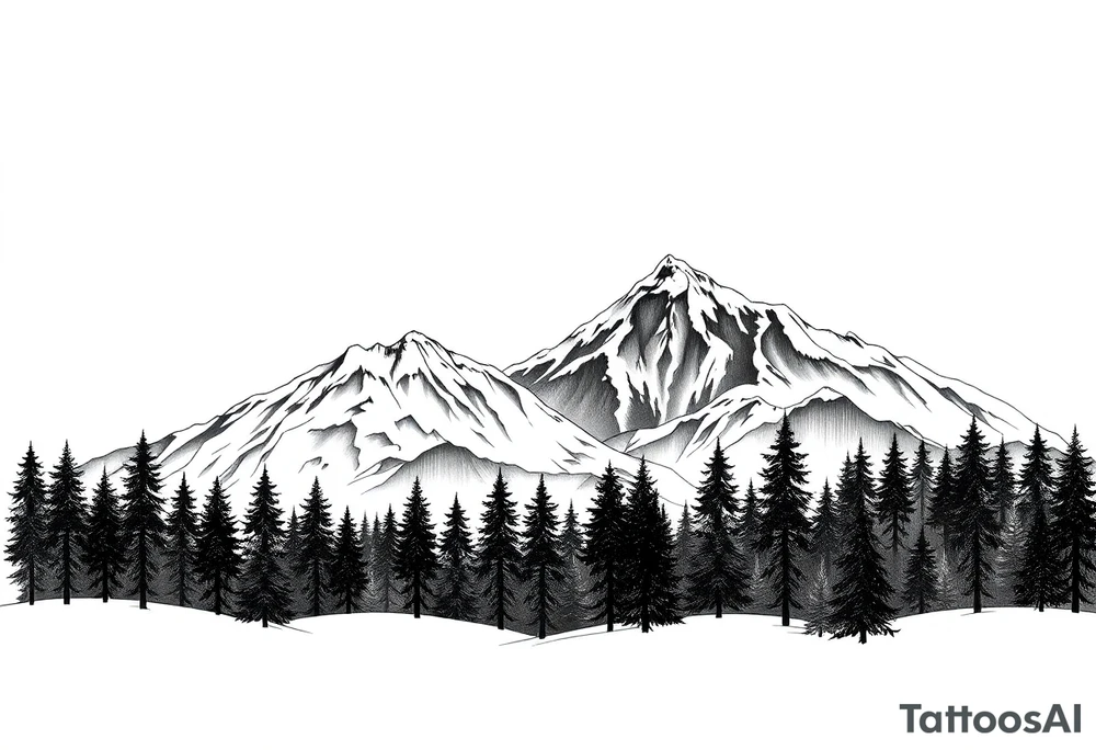 forest mountains under the northen lights tattoo idea