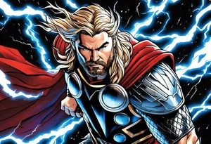 The Mighty Thor  with lightning in the background tattoo idea