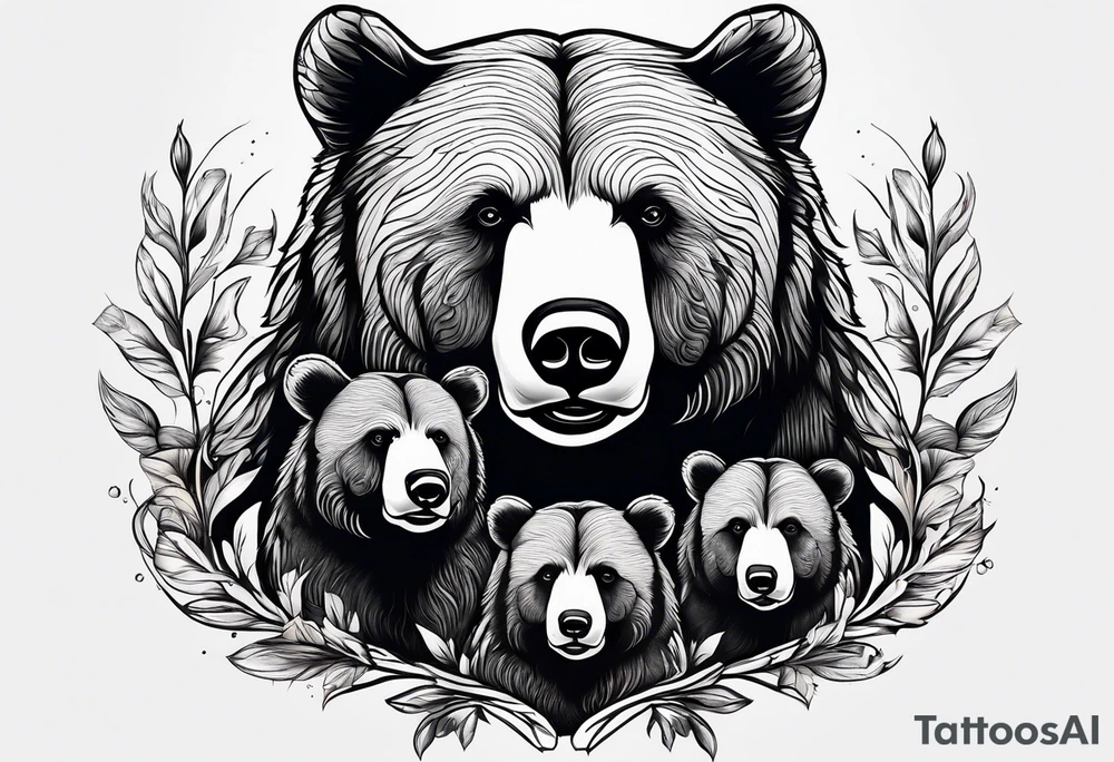momma bear with 3 cubs tattoo idea