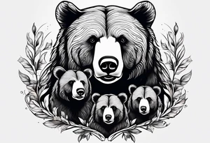 momma bear with 3 cubs tattoo idea