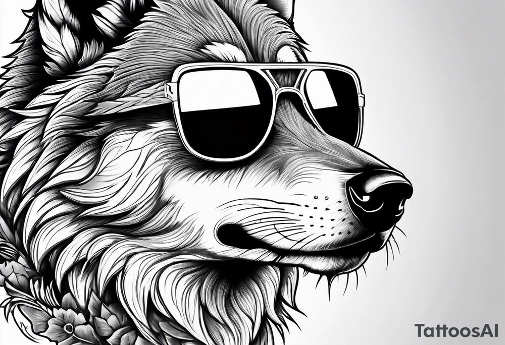 Badass wolf wearing sunglasses tattoo idea