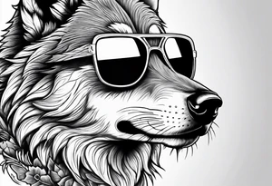 Badass wolf wearing sunglasses tattoo idea