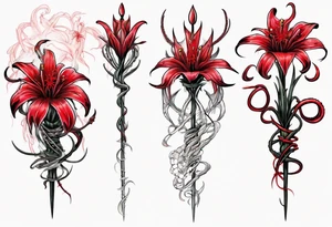 Red spiked spider lily a snake wrappes around the stem of the flower. tattoo idea