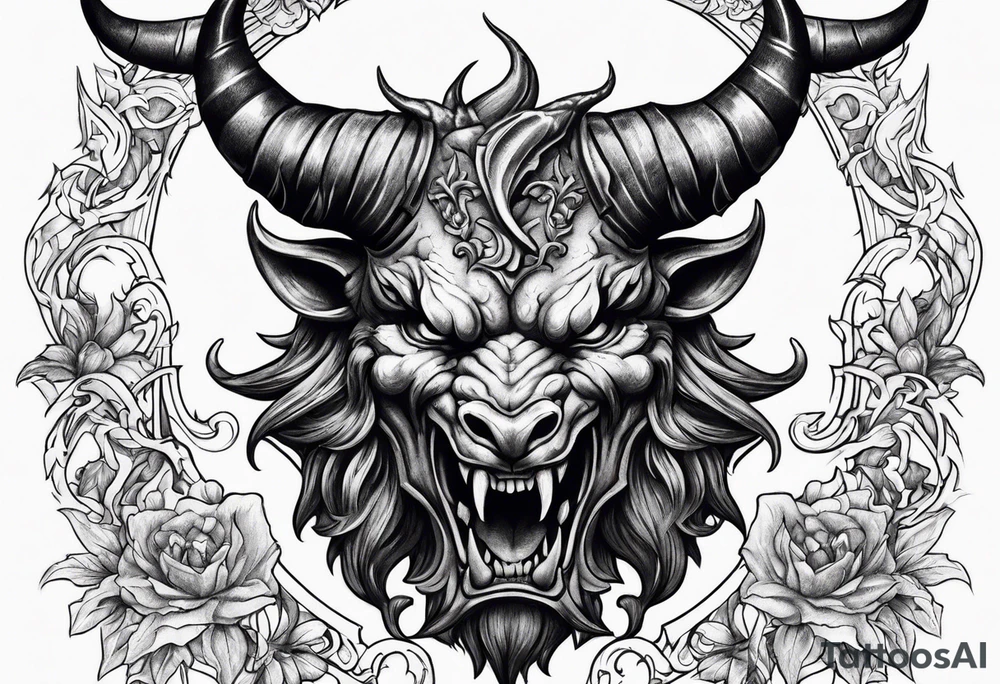 Horned Devil fighting tattoo idea