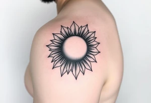Half Sunflower, half sun tattoo that will "shine" on another small tattoo right above my elbow . It will go on my bicep with a stem, fine line and feminine tattoo idea