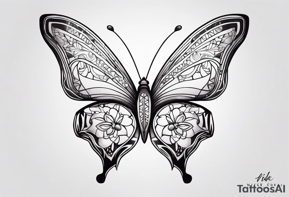 A lower back butterfly tatoo with the name nick below the butterfly tattoo idea