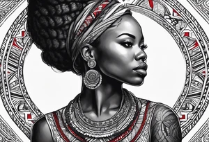 exu africano realista em preto e cinza com tons de vermelho tattoo idea