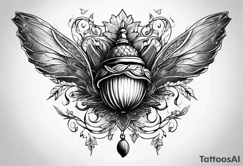 acorn with fairy wings tattoo idea